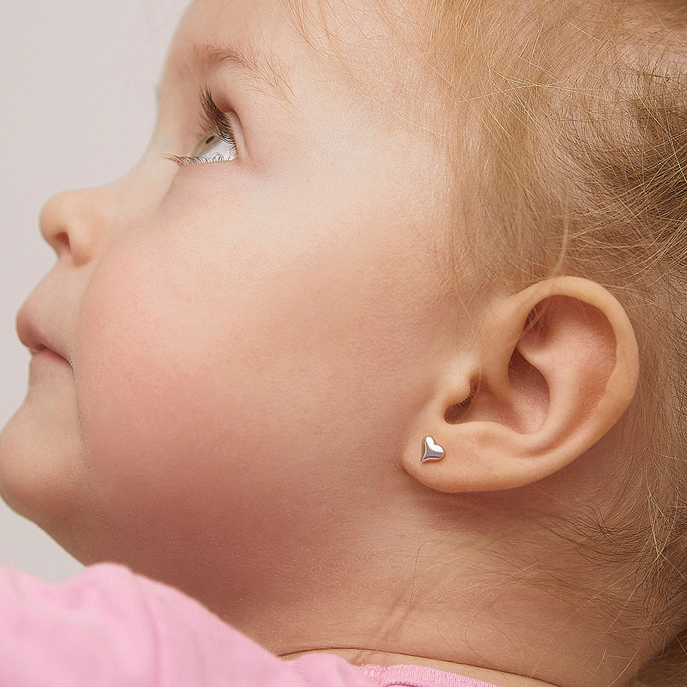 Classic Polished Heart Baby / Toddler / Kids Earrings Screw Back - Sterling Silver
