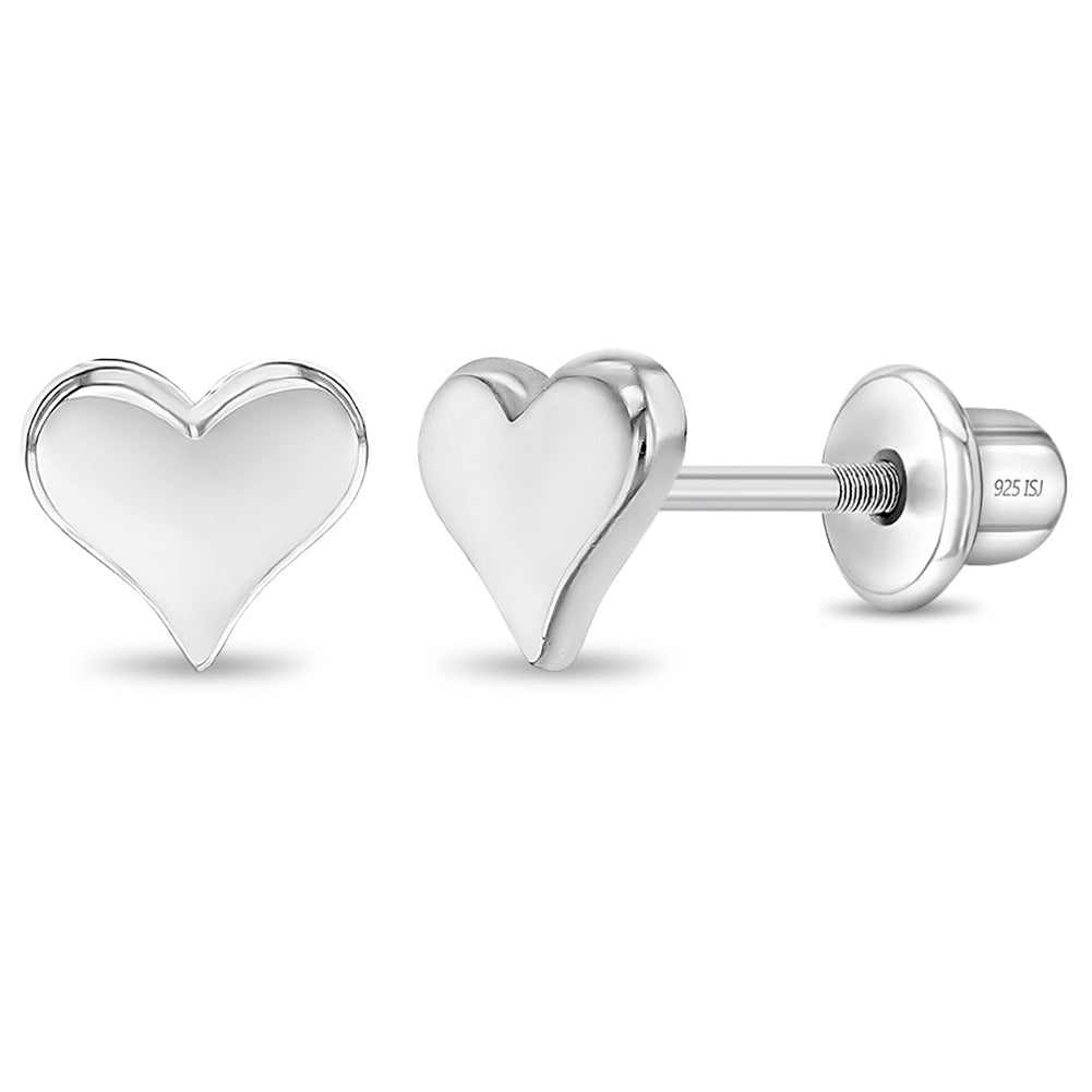 アクセサリー RILY Original Heart Earring Silver Classic Polished Heart Baby / Toddler / Kids Earrings Screw Back - Ste