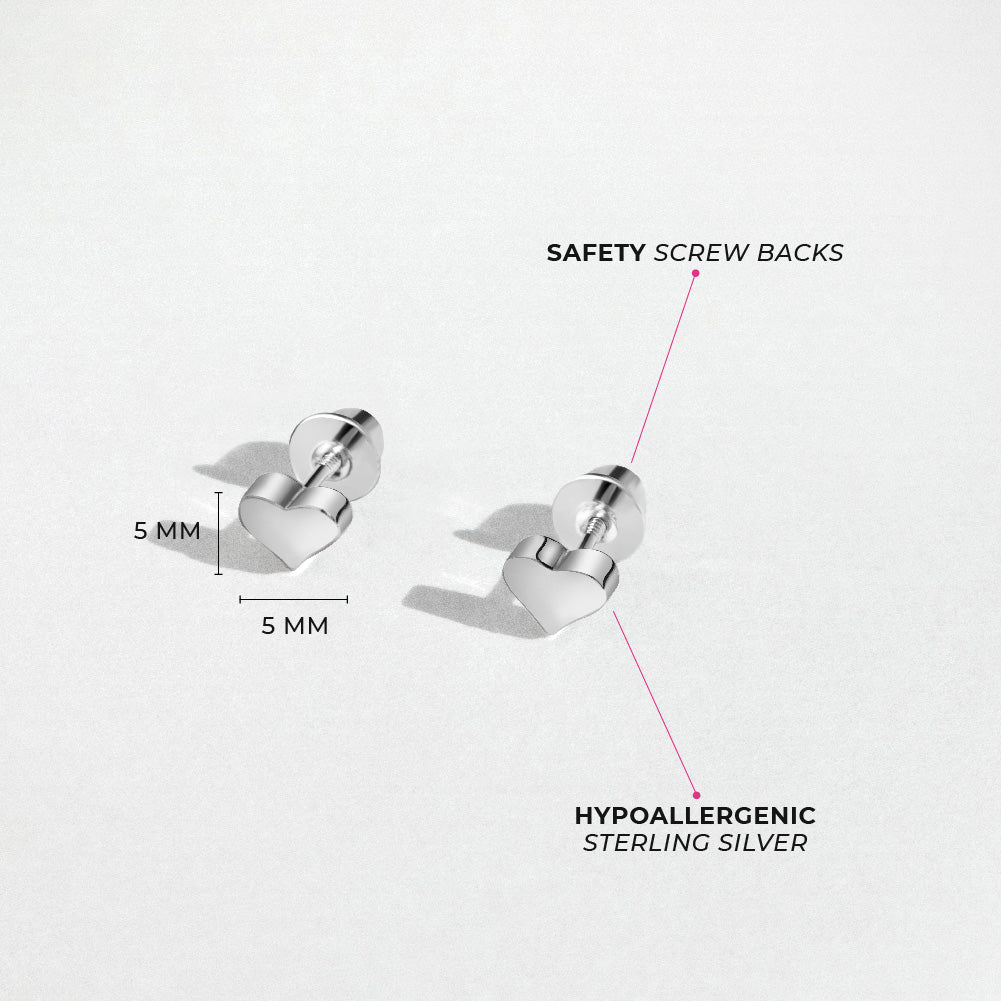 Puffed Polished Heart Baby / Toddler / Kids Earrings Screw Back - Sterling Silver