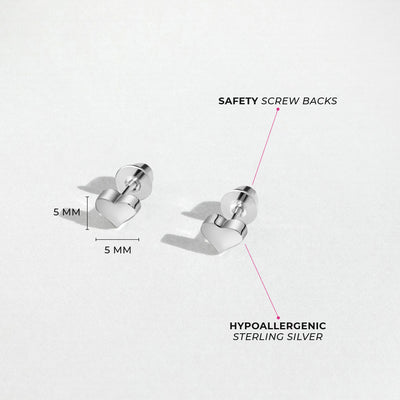 Puffed Polished Heart Baby / Toddler / Kids Earrings Screw Back - Sterling Silver