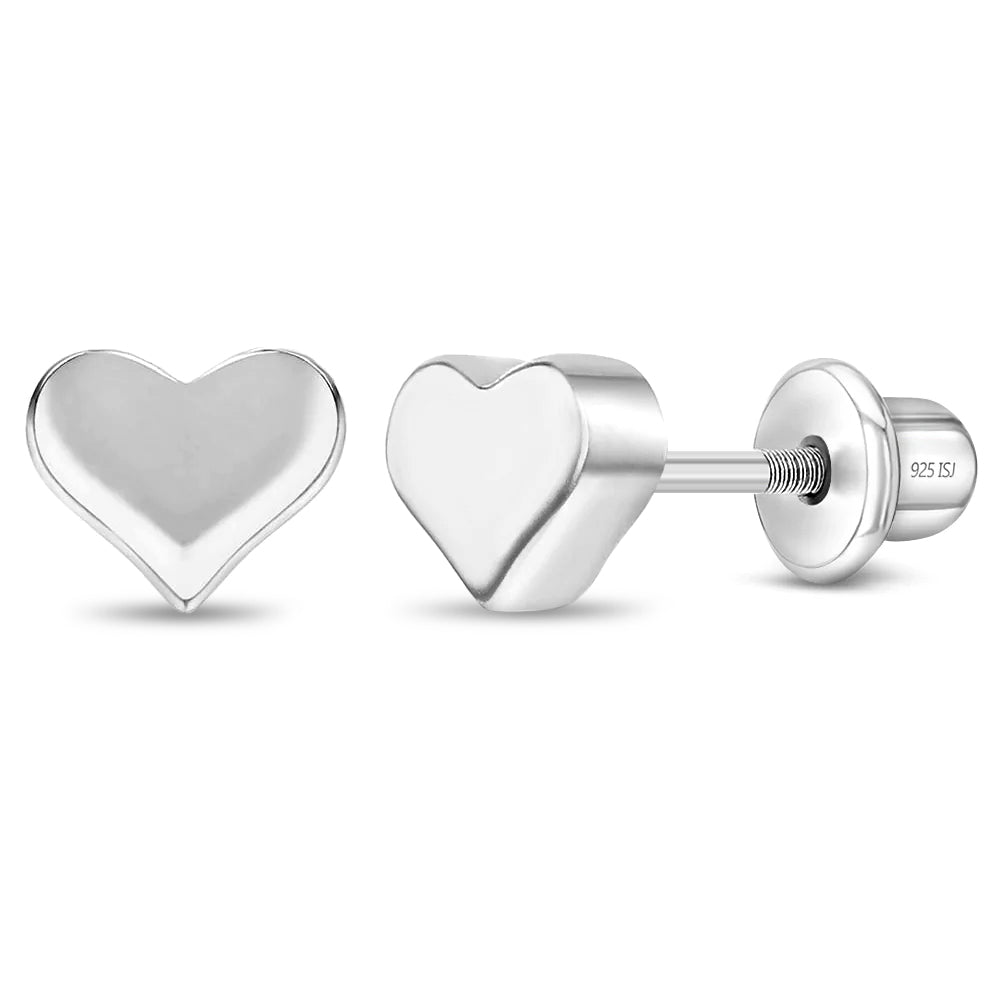 Puffed Polished Heart Baby / Toddler / Kids Earrings Screw Back - Sterling Silver
