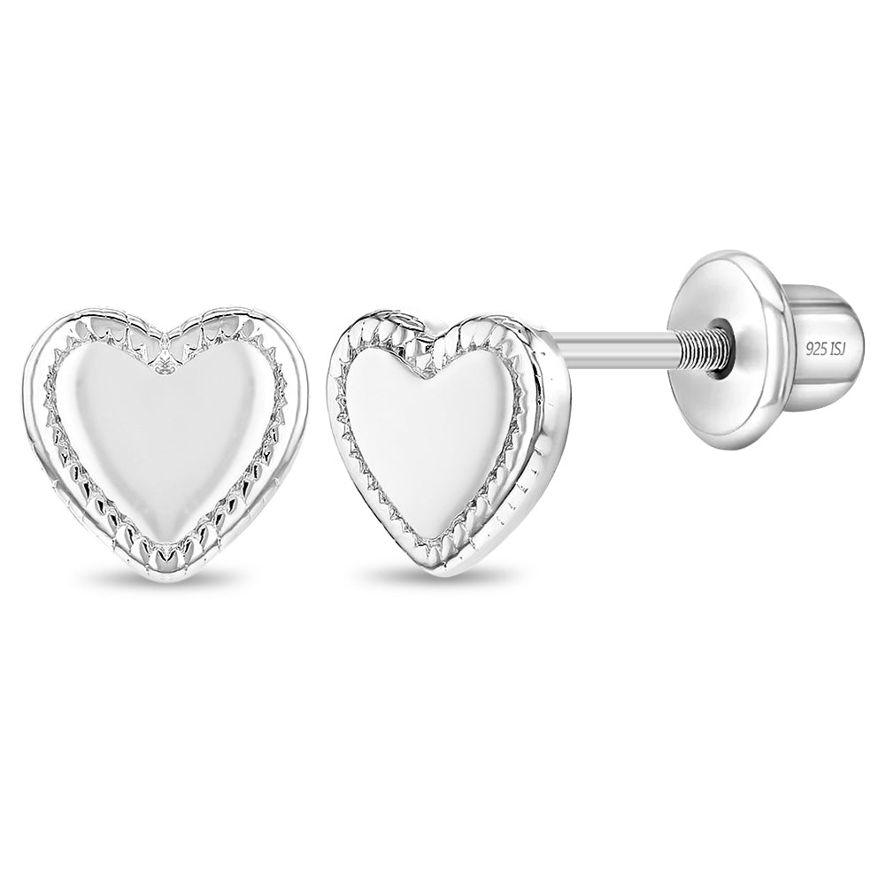 925 Sterling Silver Classic Heart Toddler Screw Back Earrings for Babies & Kids at in Season Jewelry