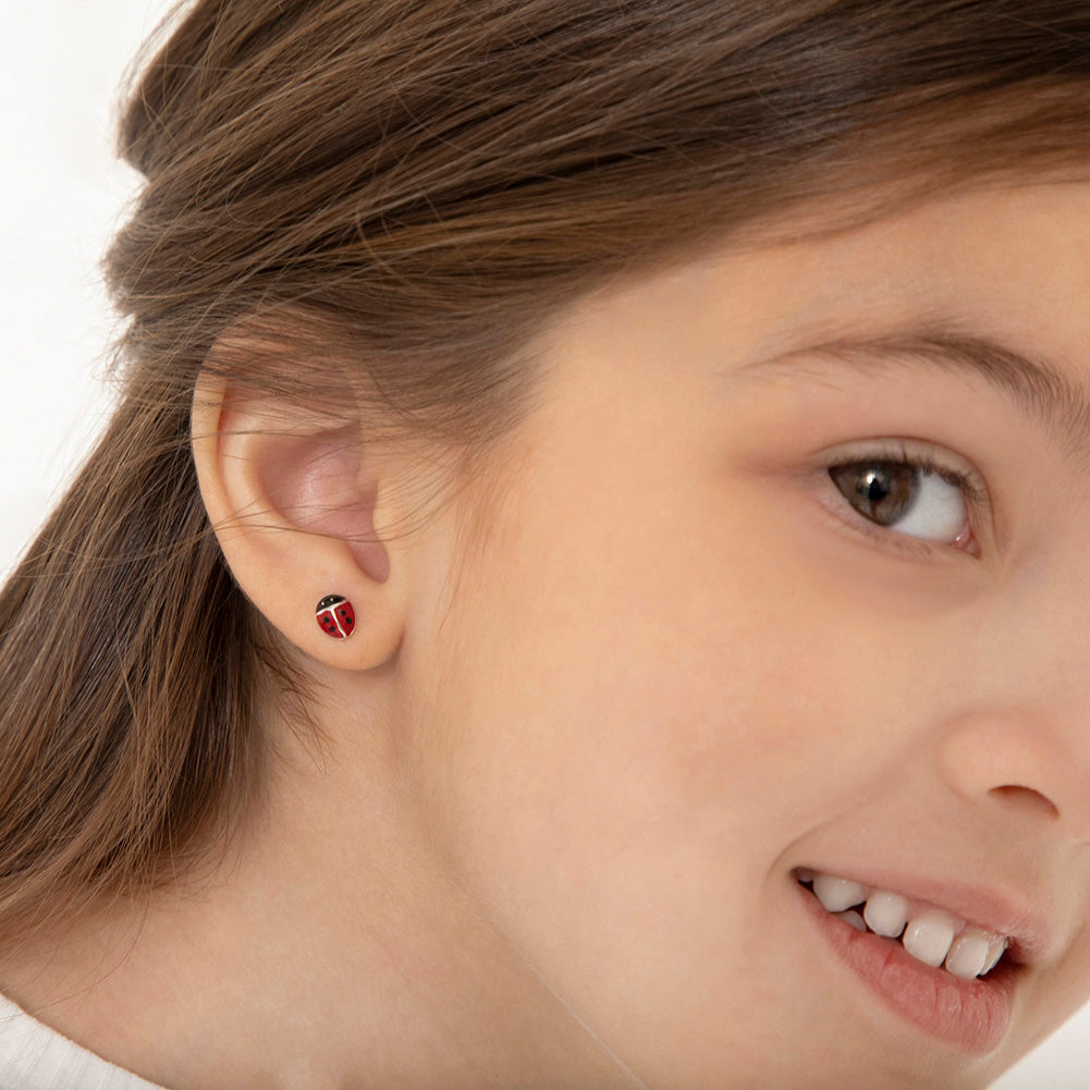 Classic Ladybug Baby / Toddler / Kids Earrings Screw Back Enamel - Sterling Silver