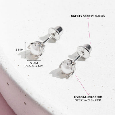 Pearls in a Basket 5mm Baby / Toddler / Kids Earrings Screw Back - Sterling Silver