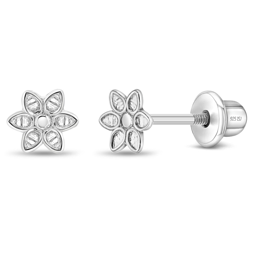 Tiny Springtime Flower 4mm Baby / Toddler / Kids Earrings Screw Back - Sterling Silver
