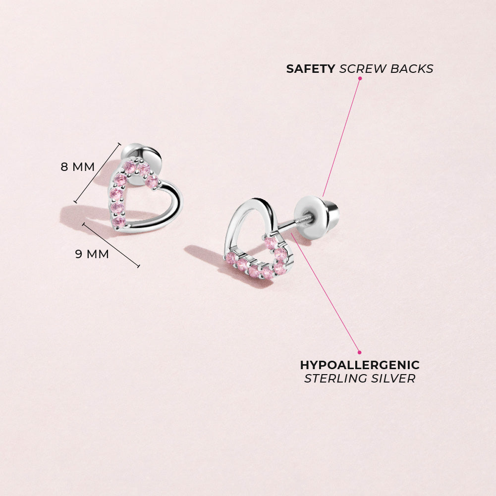 Two in One Heart Baby / Toddler / Kids Earrings Screw Back - Sterling Silver
