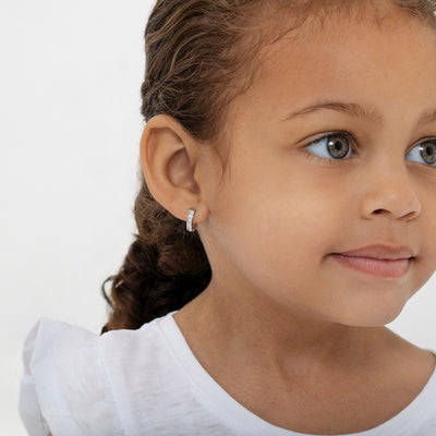 Channel Set Cubic Zirconia 9mm Earrings Hoop/Huggie Safety Latch - Sterling Silver