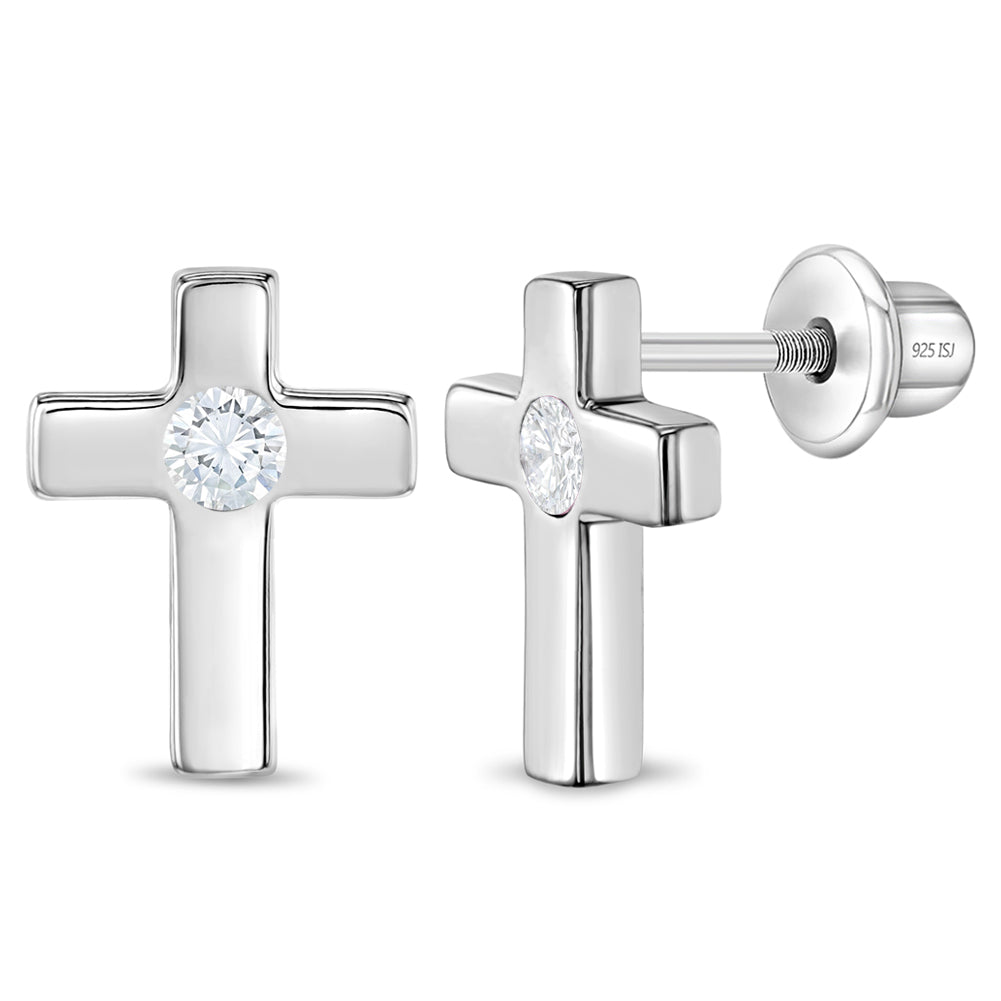 Classic Clear CZ Cross Kids / Children's / Girls Jewelry Set - Sterling Silver