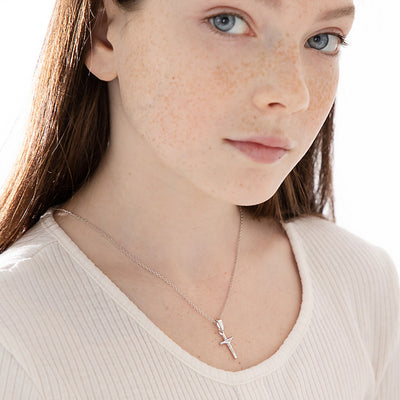 Classic Crucifix Cross 17mm Toddler/Kids/Girls Necklace Religious - Sterling Silver