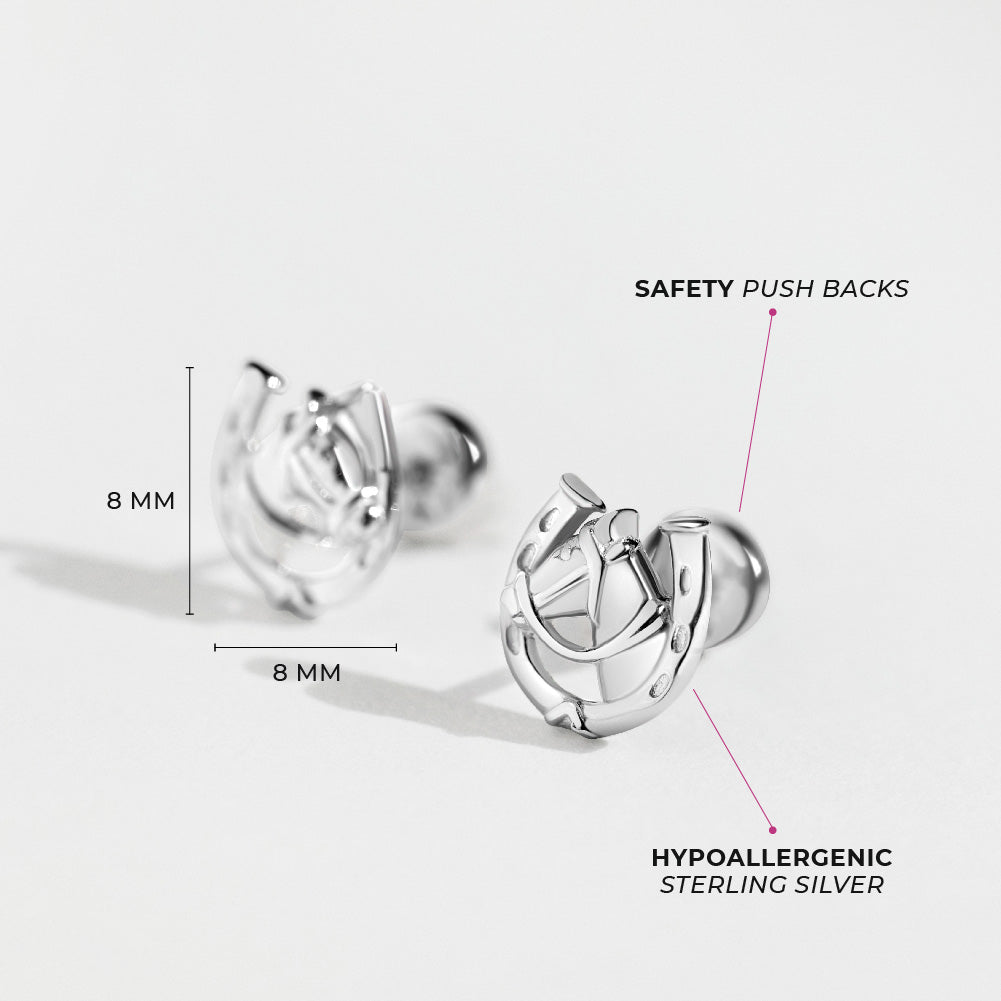 Winner's Circle Horse Kids / Children's / Girls Earrings Safety Push Back - Sterling Silver