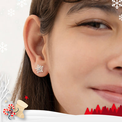 Winter Christmas Snowflake Kids / Children's / Girls Earrings Screw Back - Sterling Silver
