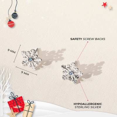 Winter Christmas Snowflake Kids / Children's / Girls Earrings Screw Back - Sterling Silver