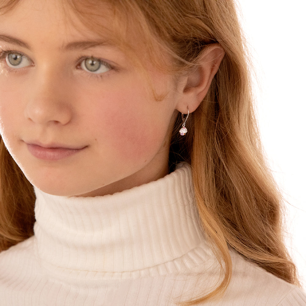 Cupcake & Toppings Dangle Kids / Children's / Girls Earrings Lever Back Enamel - Sterling Silver