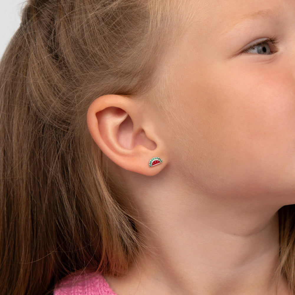 Watermelon Season Baby / Toddler / Kids Earrings Screw Back Enamel - Sterling Silver