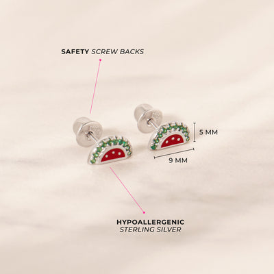 Watermelon Season Baby / Toddler / Kids Earrings Screw Back Enamel - Sterling Silver