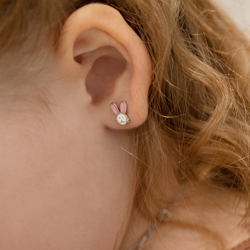 Silly Rabbit Baby / Toddler / Kids Earrings Screw Back Enamel - Sterling Silver