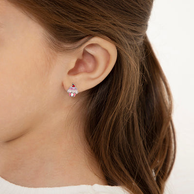 Colorful Cubic Zirconia Cupcake Baby / Toddler / Kids Earrings Screw Back Enamel - Sterling Silver