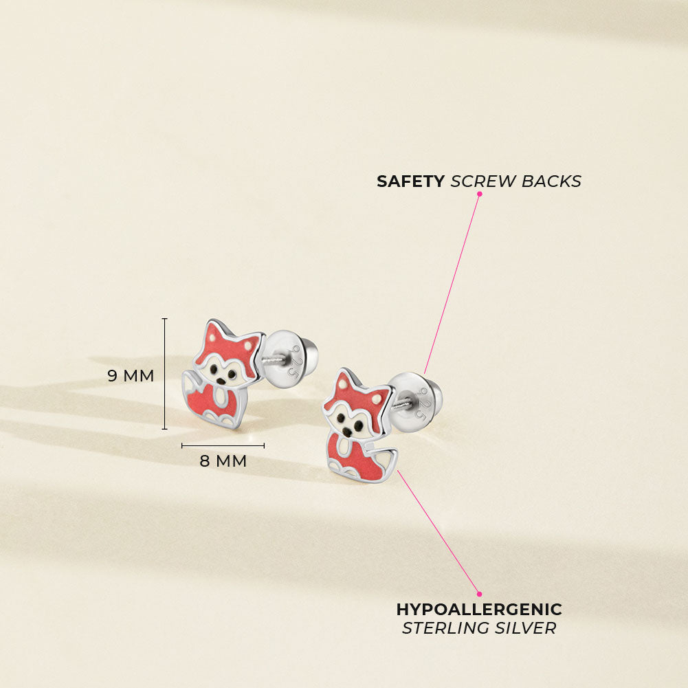 Little Fox Kids / Children's / Girls Earrings Screw Back Enamel - Sterling Silver