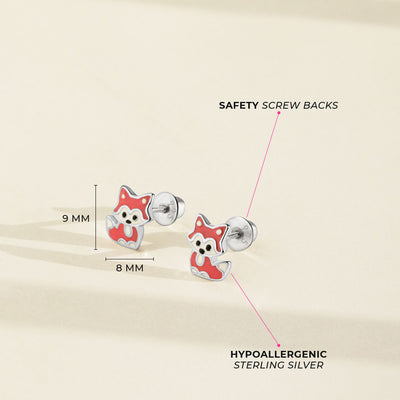 Little Fox Kids / Children's / Girls Earrings Screw Back Enamel - Sterling Silver