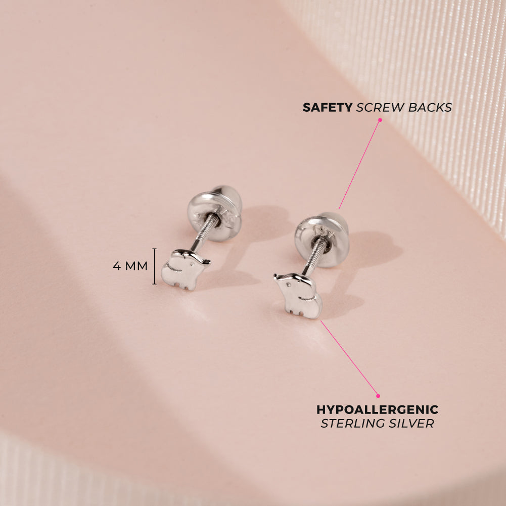 Baby Elephant 4mm Baby / Toddler / Kids Earrings Screw Back - Sterling Silver