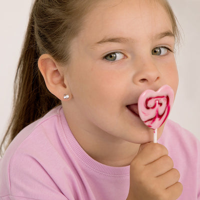 Cubic Zirconia Bunnies Baby / Toddler / Kids Earrings Screw Back - Sterling Silver