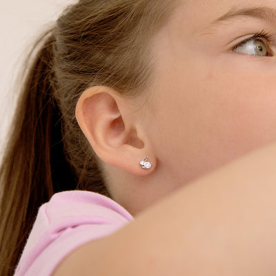 Cubic Zirconia Bunnies Baby / Toddler / Kids Earrings Screw Back - Sterling Silver