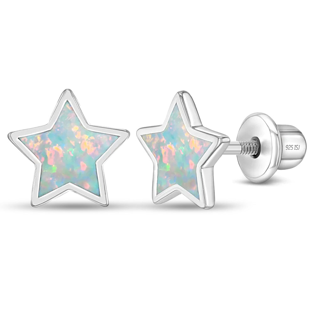 Sparkle Star Opal Kids / Children's / Girls Earrings Screw Back - Sterling Silver