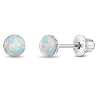 Opal Button 4mm Baby / Toddler / Kids Earrings Screw Back - Sterling Silver