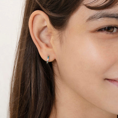 Colorful CZ Gem 9mm Baby / Toddler / Kids Earrings Hoop/Huggie Safety Latch - Sterling Silver