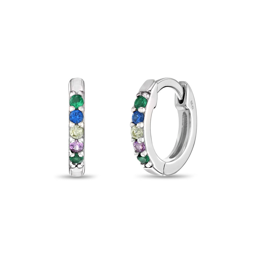 Colorful CZ Gem 9mm Baby / Toddler / Kids Earrings Hoop/Huggie Safety Latch - Sterling Silver