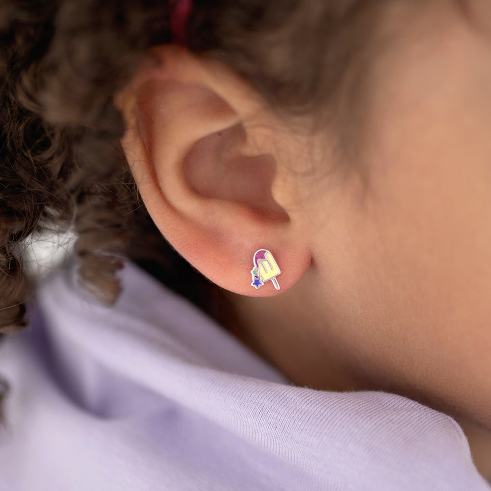 Ice Cream & Stars Kids / Children's / Girls Earrings Enamel - Sterling Silver