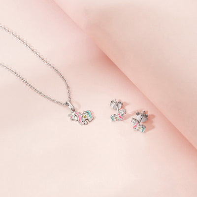 Rainbow Mane Unicorn Toddler/Kids/Girls Necklace Enamel - Sterling Silver