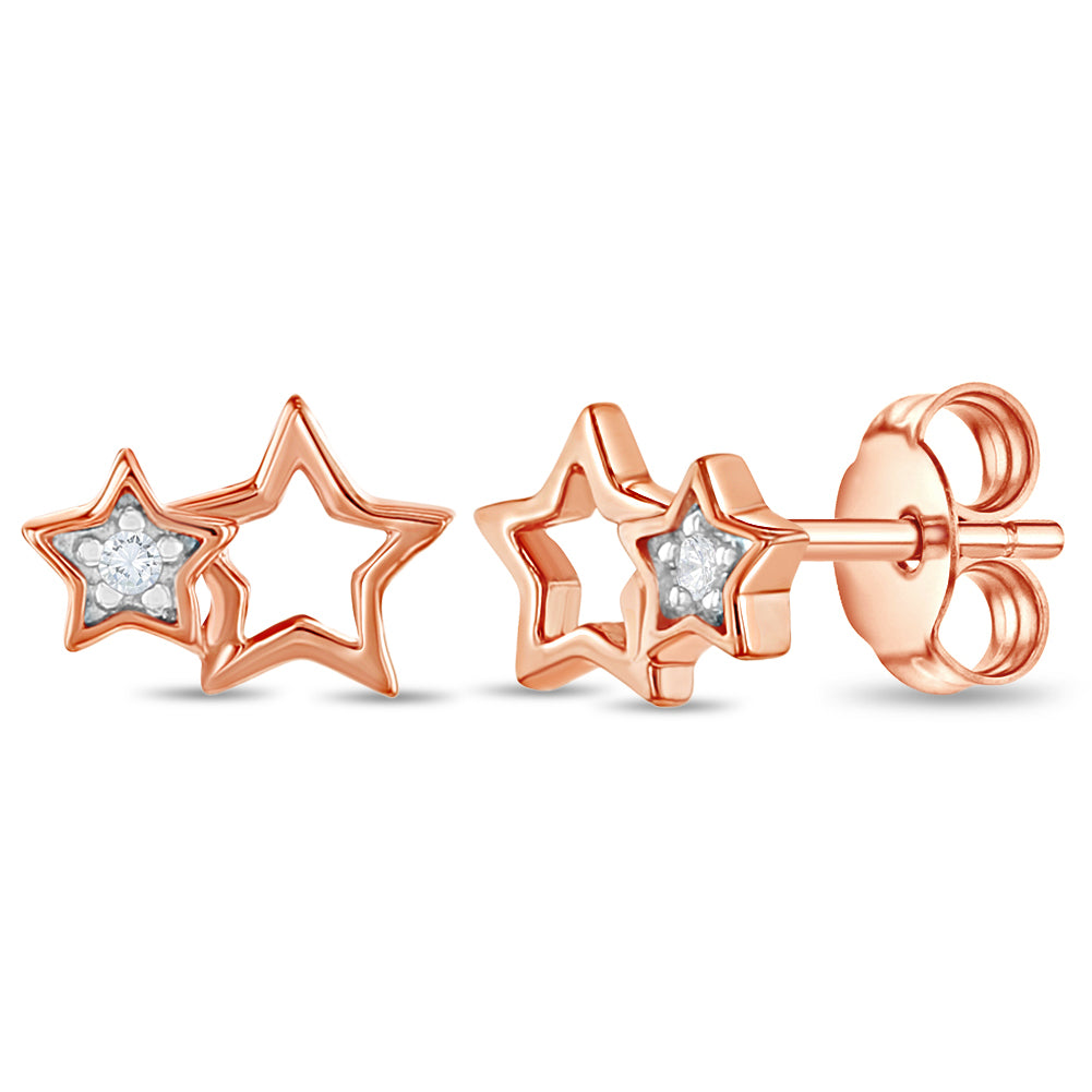 CZ Stars Rose Gold Plated Women's Earrings - Sterling Silver