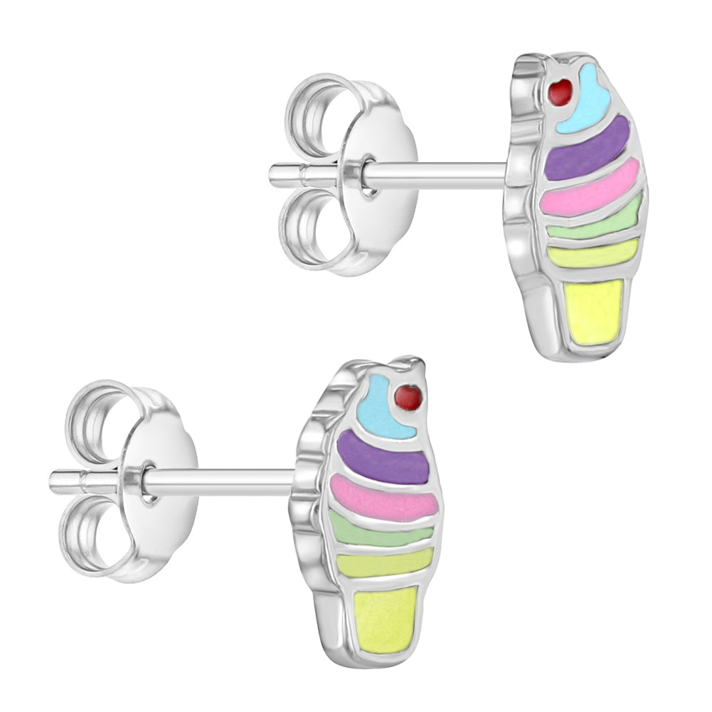 Colorful Ice Cream Cone Kids / Children's / Girls Earrings Enamel - Sterling Silver