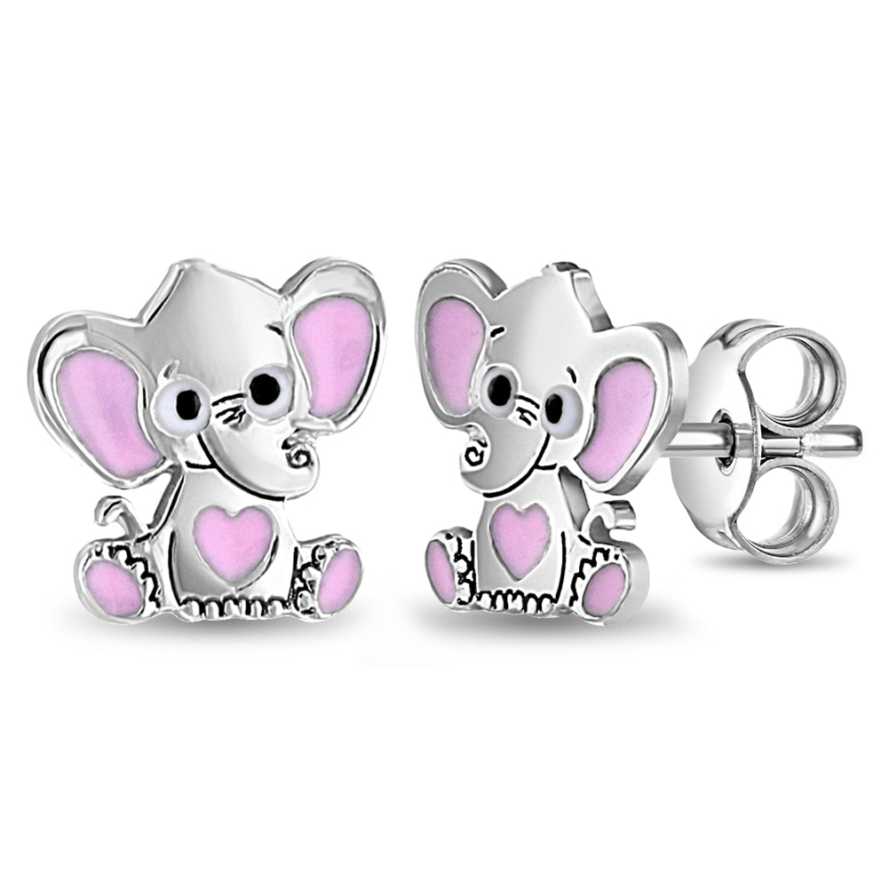 Bashful Elephant Gray Kids / Children's / Girls Earrings Enamel - Sterling Silver