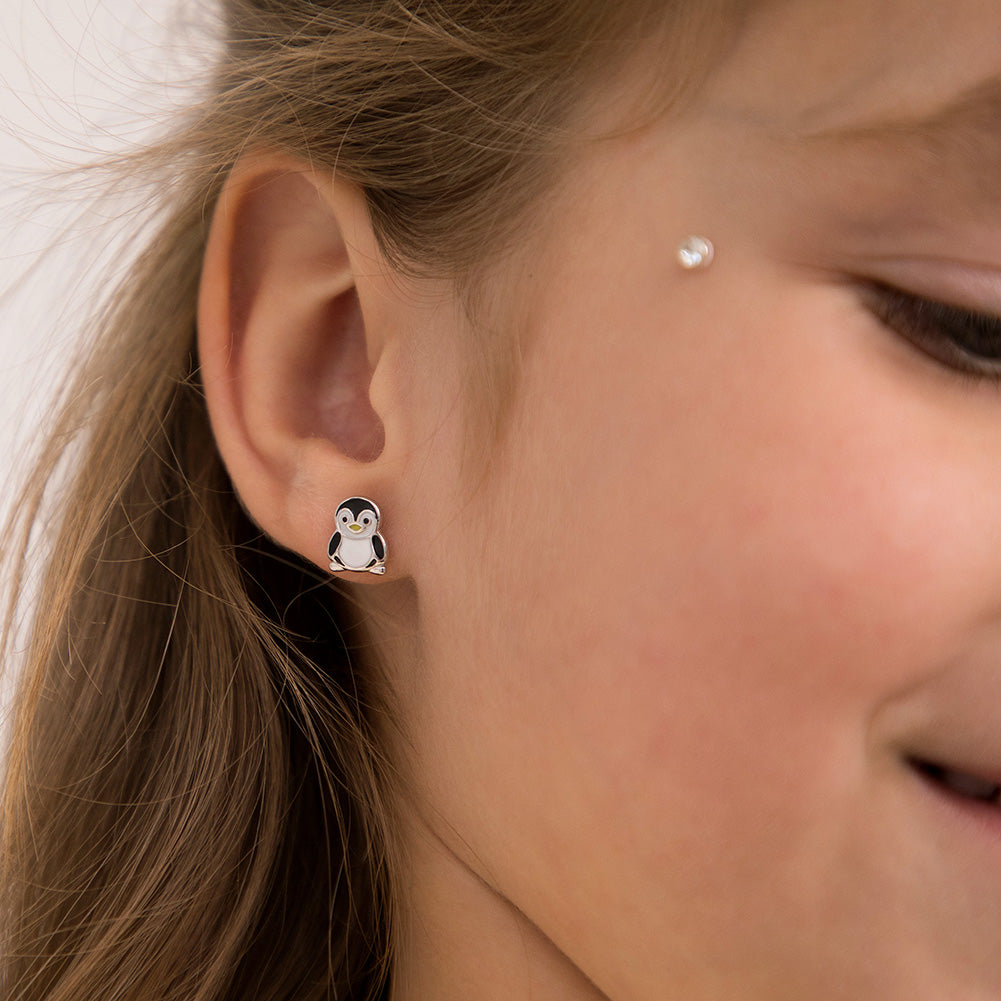Playful Penguin Kids / Children's / Girls Earrings Screw Back - Sterling Silver