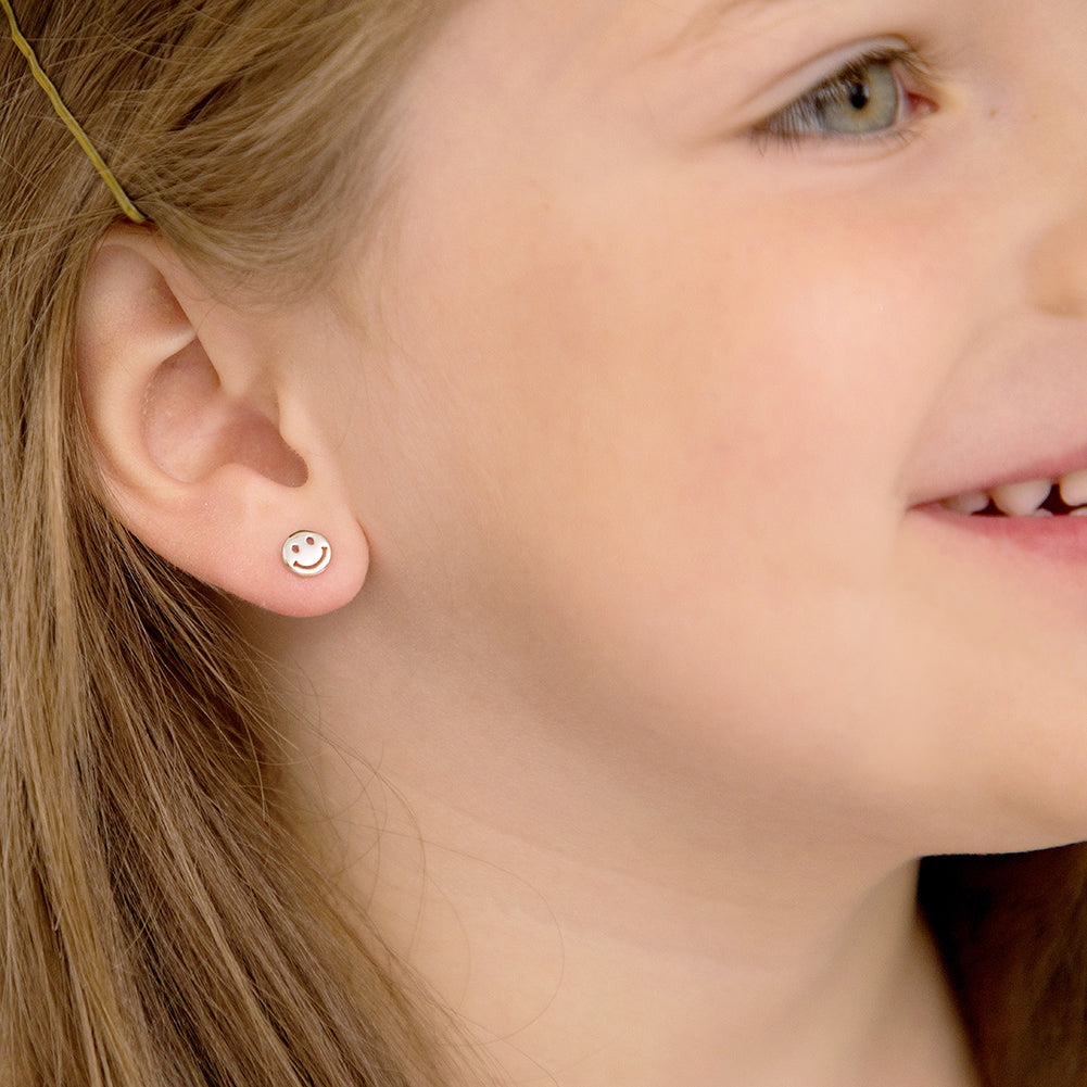 Polished Smiley Face Kids / Children's / Girls Earrings Screw Back - Sterling Silver