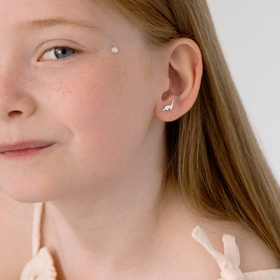 Gentle Giant Dinosaur Kids / Children's / Girls Earrings Screw Back - Sterling Silver