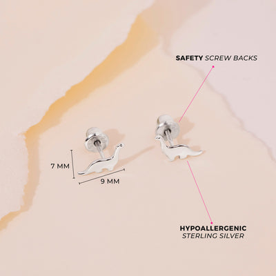 Gentle Giant Dinosaur Kids / Children's / Girls Earrings Screw Back - Sterling Silver