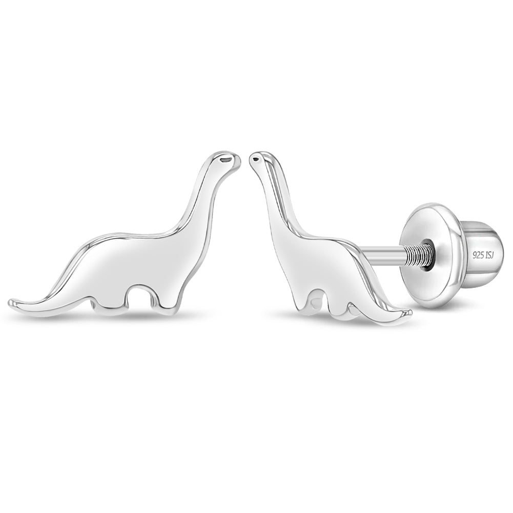 Gentle Giant Dinosaur Kids / Children's / Girls Earrings Screw Back - Sterling Silver