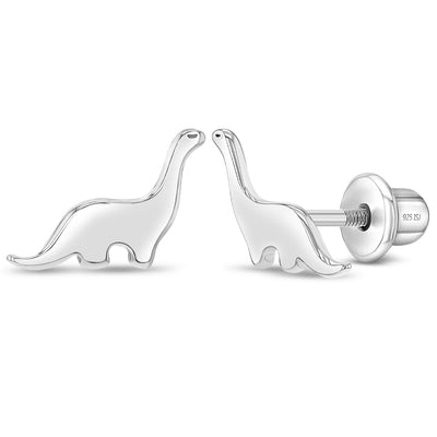 Gentle Giant Dinosaur Kids / Children's / Girls Earrings Screw Back - Sterling Silver