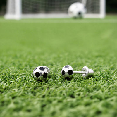 Soccer Ball Kids / Children's / Girls Earrings Screw Back Enamel - Sterling Silver