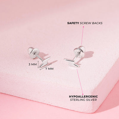 Electric Lightening Bolt Kids / Children's / Girls Earrings Screw Back - Sterling Silver