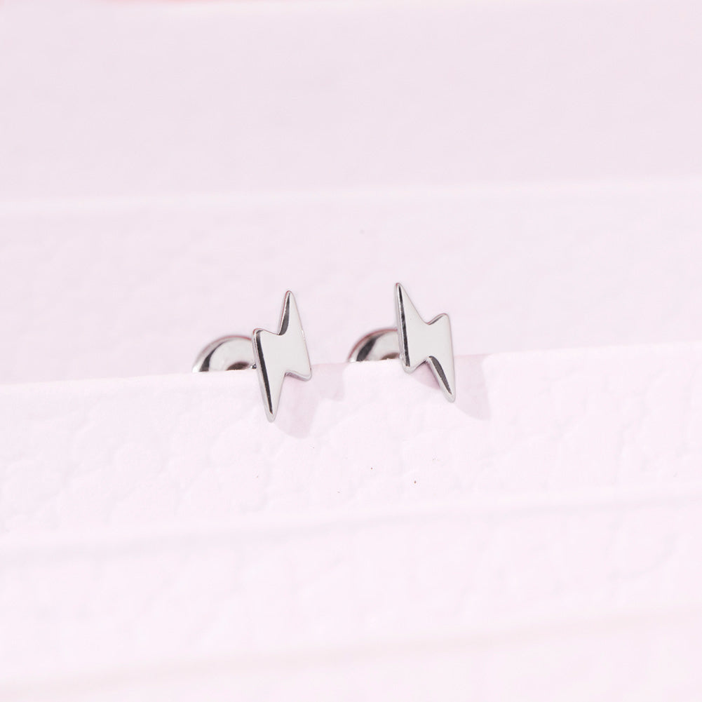 Electric Lightening Bolt Kids / Children's / Girls Earrings Screw Back - Sterling Silver