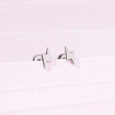 Electric Lightening Bolt Kids / Children's / Girls Earrings Screw Back - Sterling Silver