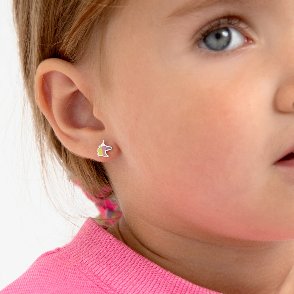 Neon Unicorn Kids / Children's / Girls Earrings Enamel - Sterling Silver