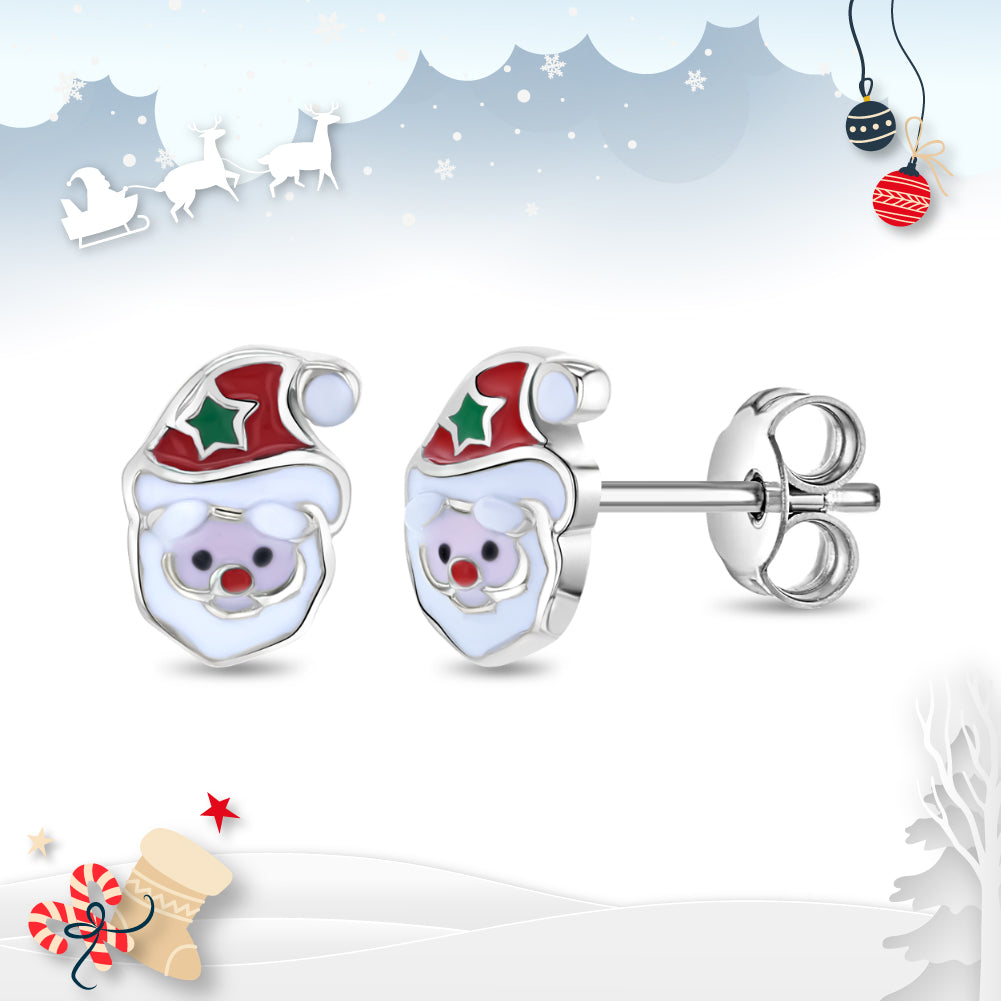 Jolly Christmas Santa Kids / Children / Girls Earrings Enamel - Sterling Silver
