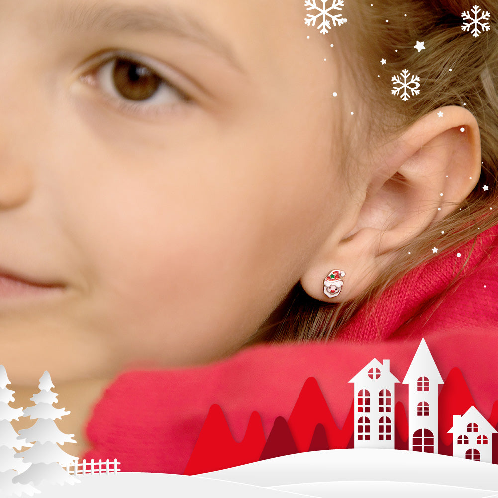 Jolly Christmas Santa Kids / Children / Girls Earrings Enamel - Sterling Silver