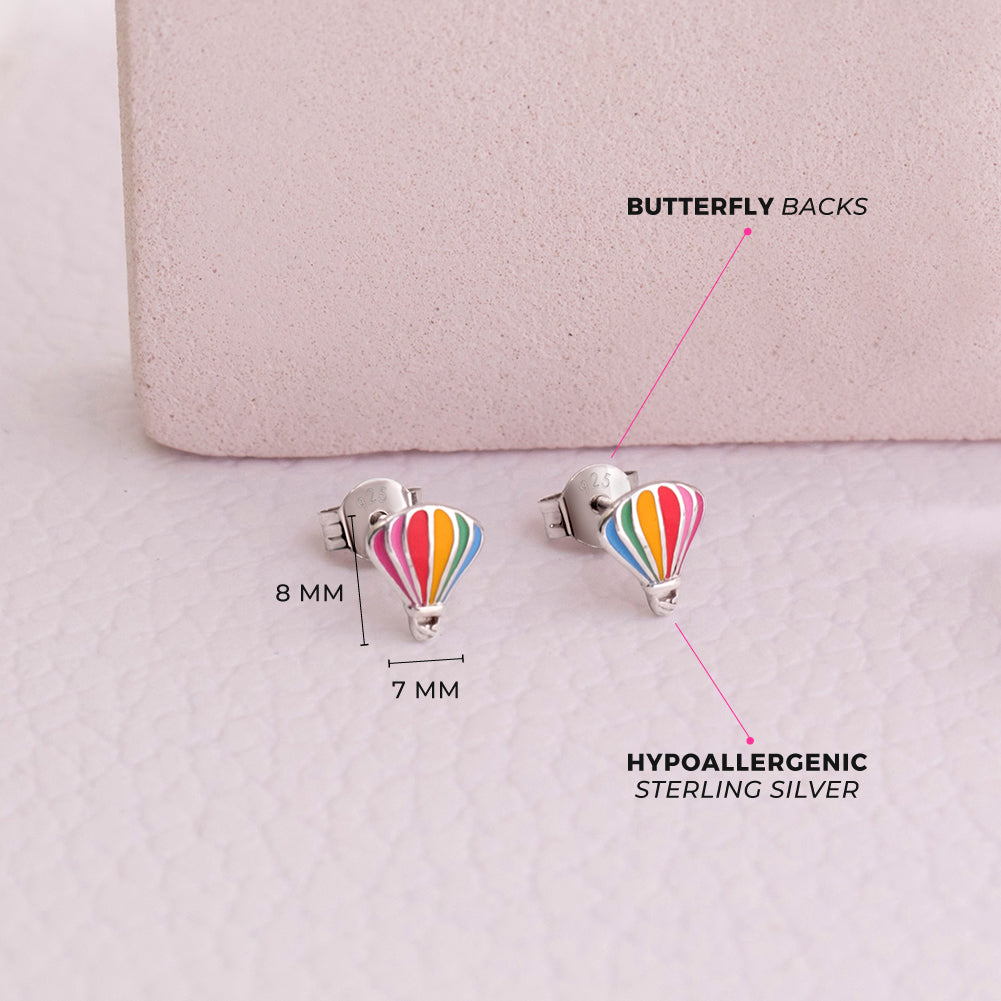 Radiant Hot Air Balloon Kids / Children / Girl Earrings Enamel - Sterling Silver