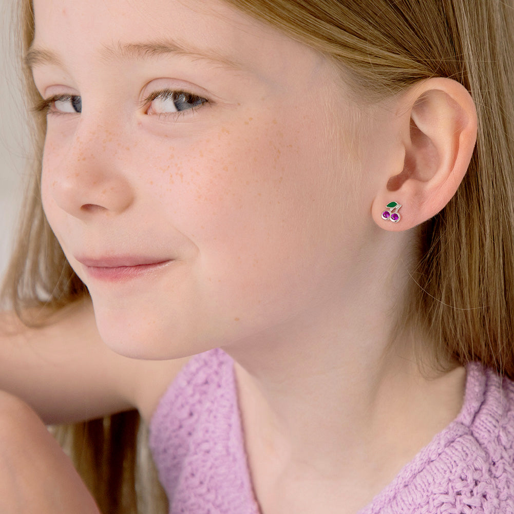 Glittering Cherries Kids / Children's / Girls Earrings - Sterling Silver